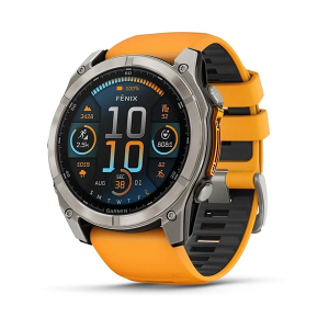 Часы Garmin fenix 8 AMOLED Sapphire 51 мм Titanium светло-серый, оранжевый силиконовый ремешок