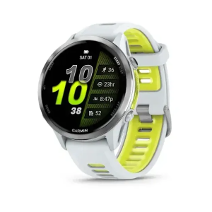 Умные часы Garmin Forerunner 970 с серебристым безелем и желто-белым ремешком